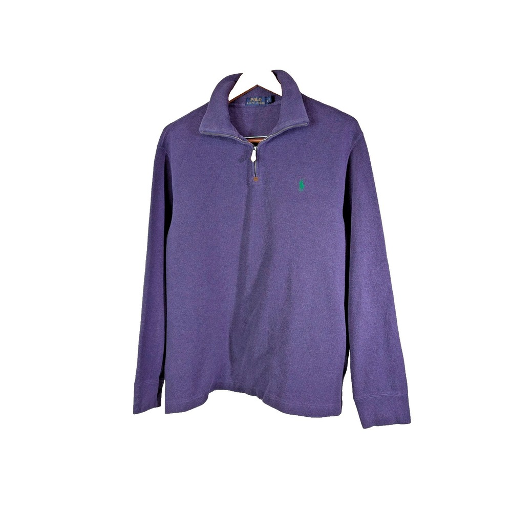 Polo Ralph Lauren Mens Large Purple 1/4 Zip Cotton Pullover Sweater Green Pony